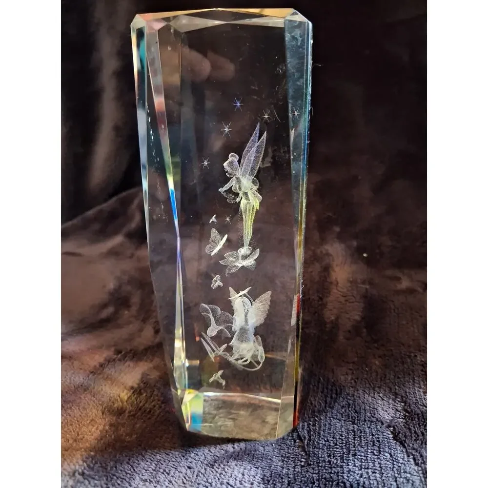 Disney Tinker Bell Butterfly 3D Laser Etched Crystal Cube 3